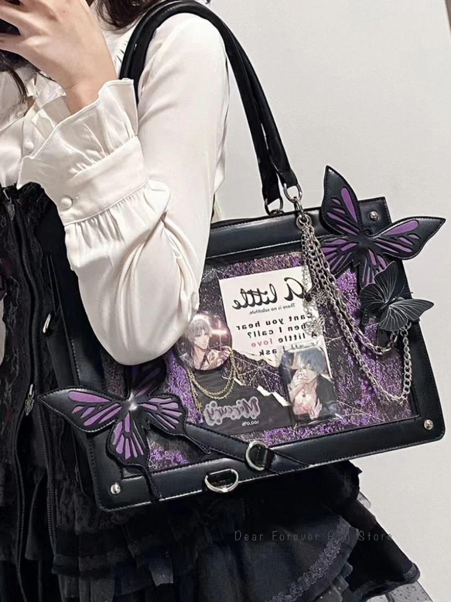 Y2K Labyrinth Schmetterling Spinnennetz Brief Kette Handtaschen DIY Transparent Ita Tasche Lolita Gothic Tote Vintage Mode Schultertasche – Detail 14