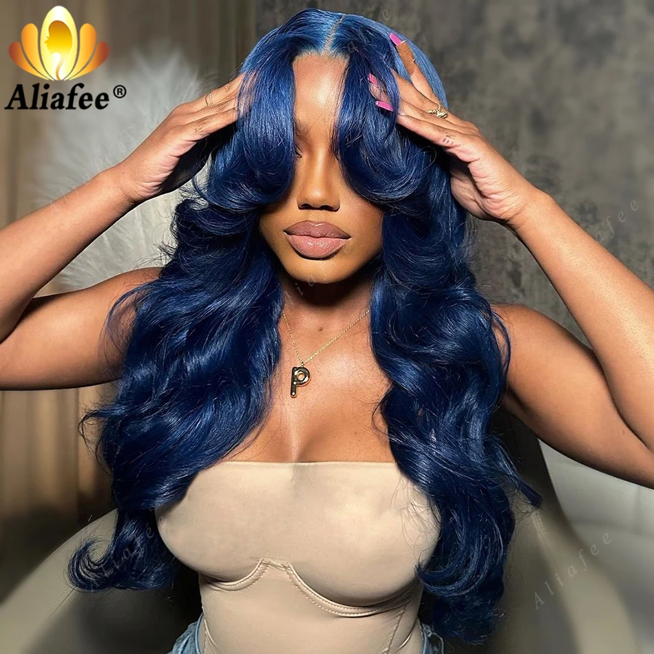 Blue Lace Front Human Hair Wig Body Wave 13x6 hd Lace Frontal Wig Black Blue Color Wear And Go Glueless Wig 5x5 Lace Closure Wig