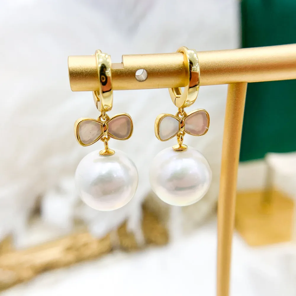 

DIY Pearl Ear Stud Accessories S925 Sterling Silver Jewelry Bow Tie Ear Stud Female Empty Fit 8-13mm Beads