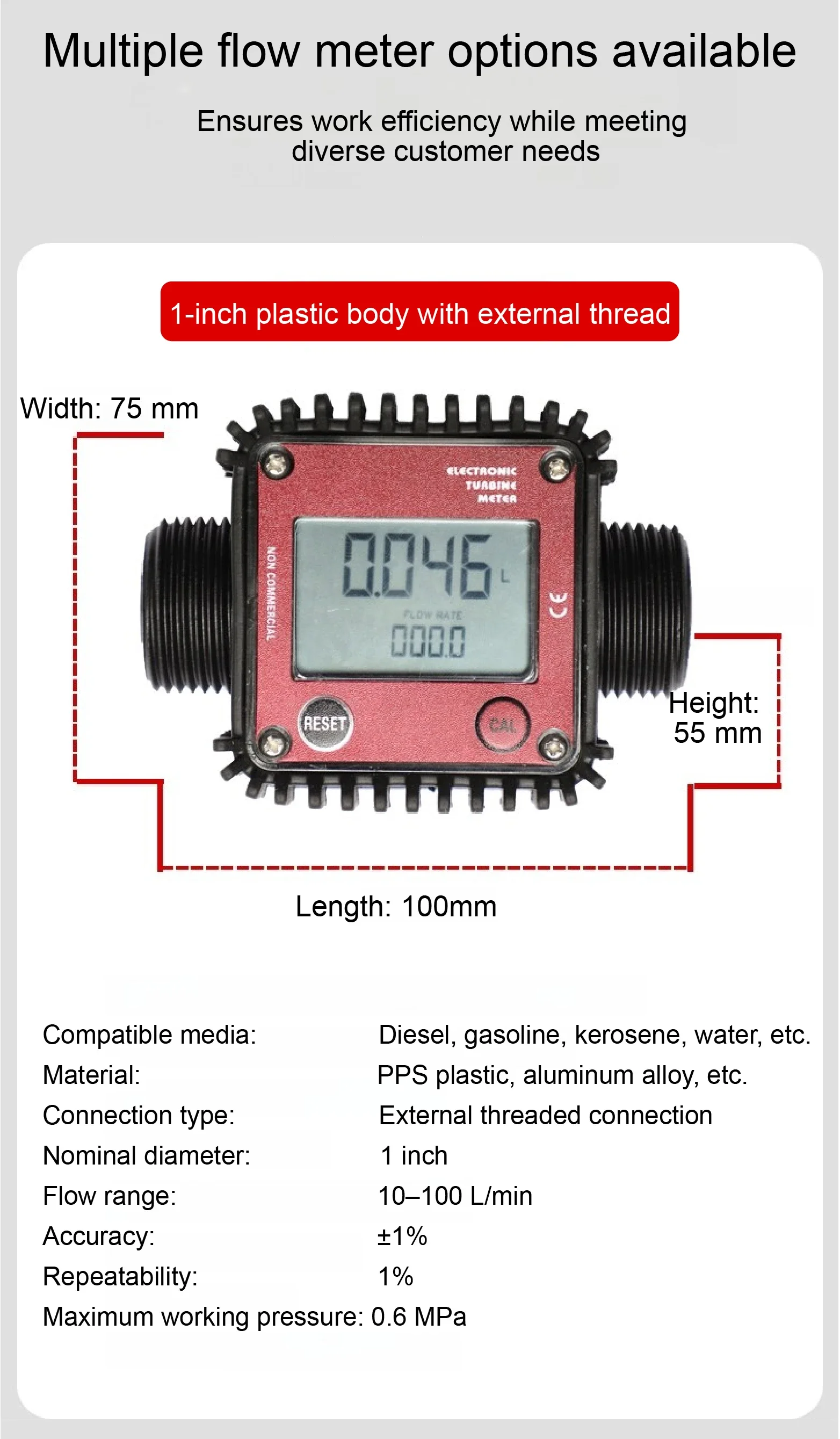 K24 Electronic Turbine Flow Meter Digital Fuel Oil Diesel Water Urea Gear Flowme