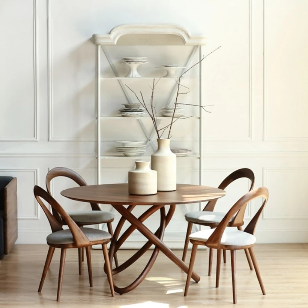 

North American imported black walnut round table Italian light luxury table Nordic all solid wood table Modern simple table