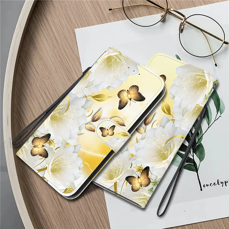 Elegant Colored Flower Wallet Phone Case - Magnetic Flip Leather Cover with Cute 3D Pattern