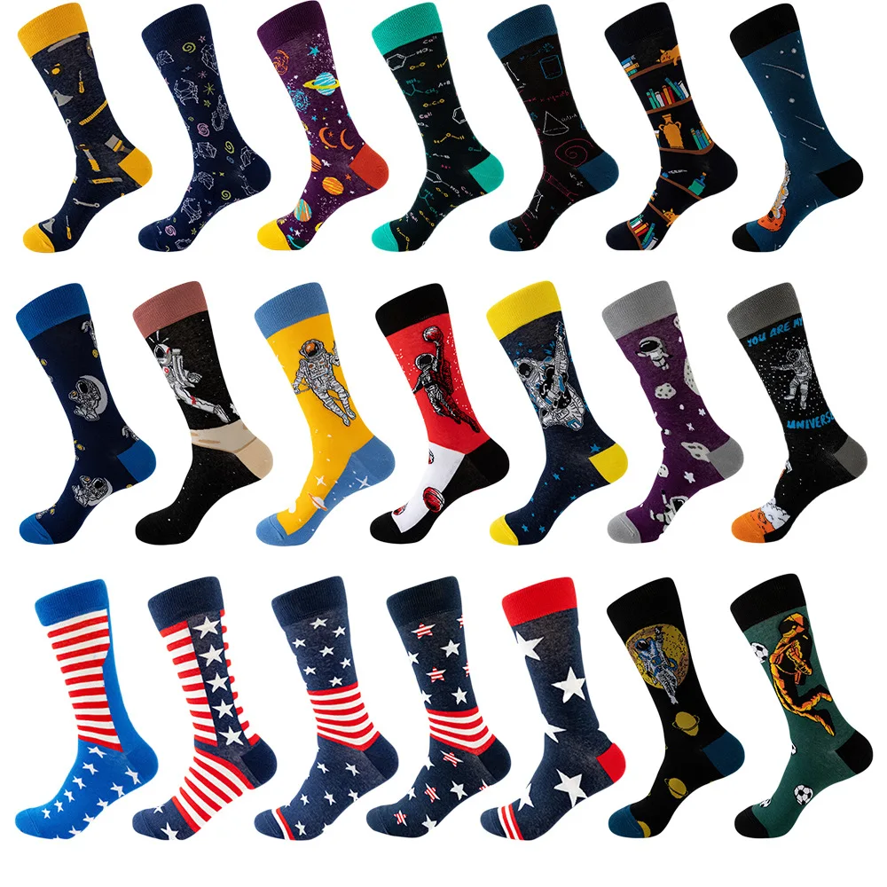 

2023 Men's Novel Hip Hop Design Astronaut Sox Comfort Socks Harajuku Style Alien Planet Socks Space Happy Art Socks EUR 39-45