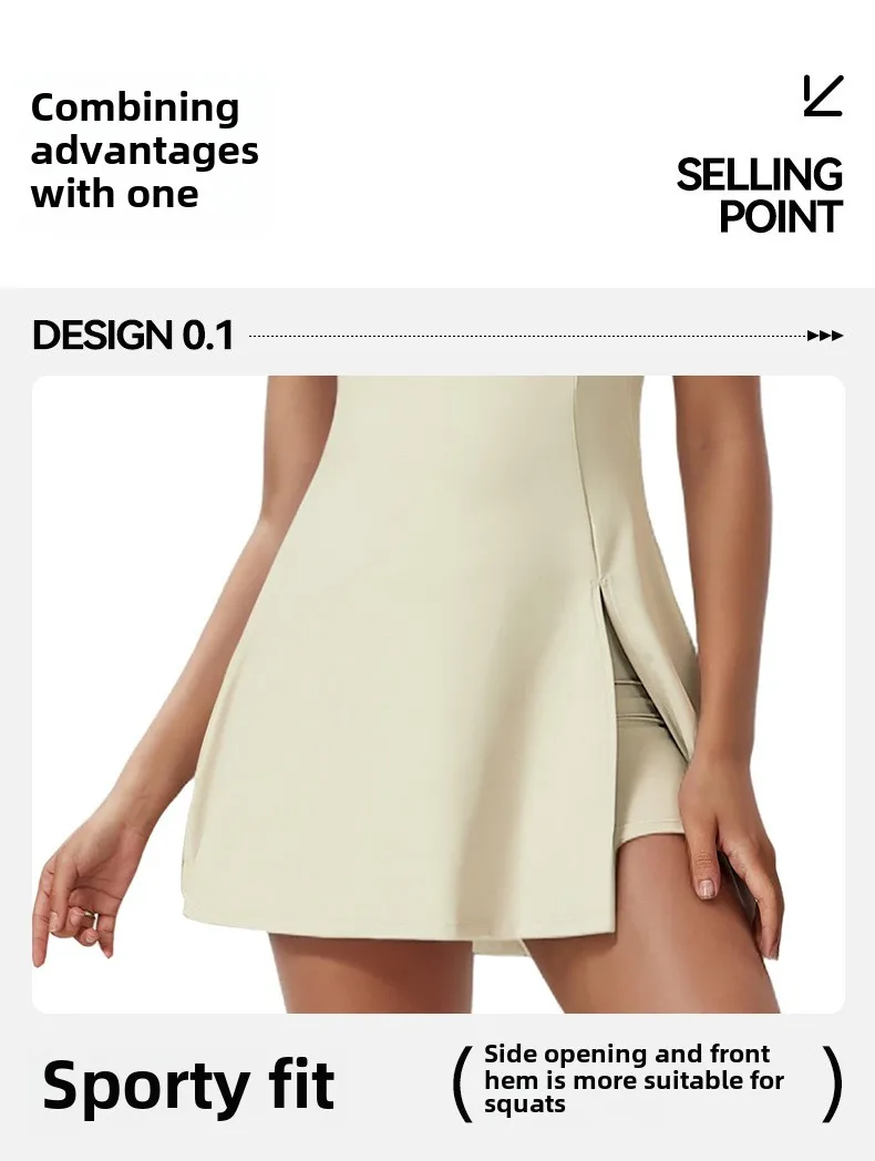2025 New Yoga Fitness One-piece Tennis Skirt With Chest Pad Beauty Back Outdoor Spaghetti Strap Anti-exposure Sports Dress