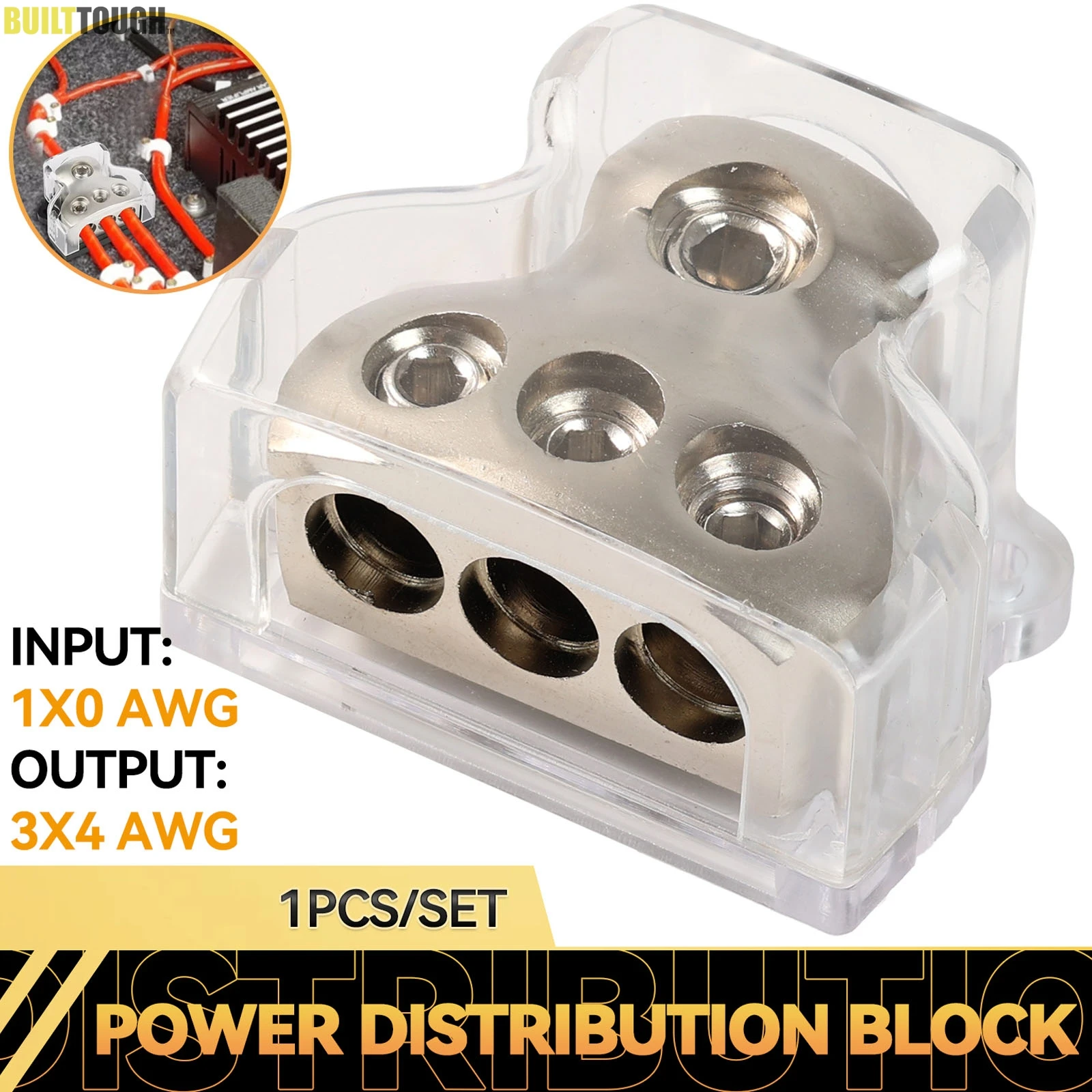 3 Way Amp Distributor Connecting Block 1x 0 Gauge AWG in 3x 4 Gauge AWG Out For Vehicles Car Audio Amplifier Splitter Replace