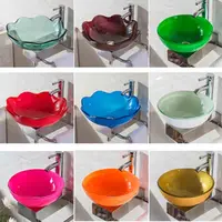 อ่างล้างหน้าติดผนังทรงกลมขนาด 31 ซม. พร้อมชั้นวางอ่างล้างหน้ากระจกนิรภัยอ่างล้างหน้าห้องน้ำอ่างล้างหน้าติดผนังขนาดเล็กพร้อมก๊อกน้ำ 1