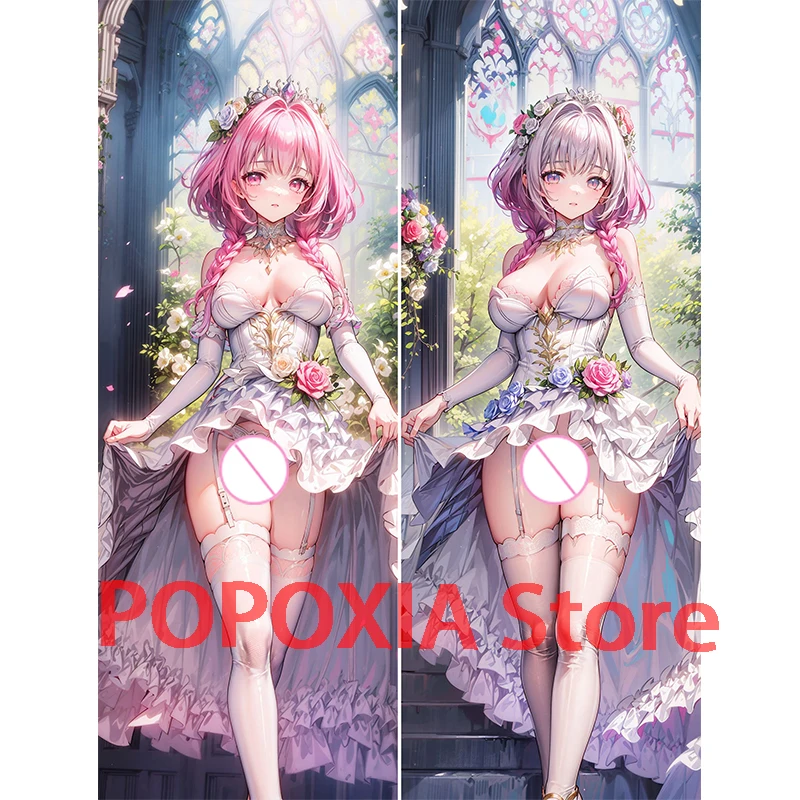 

Dakimakura anime дакимакура Дакимакура аниме свадебное платье с розовыми волосами белые чулки на подтяжках с двусторонним принтом наволочки для тела в натуральную величину для взрослых