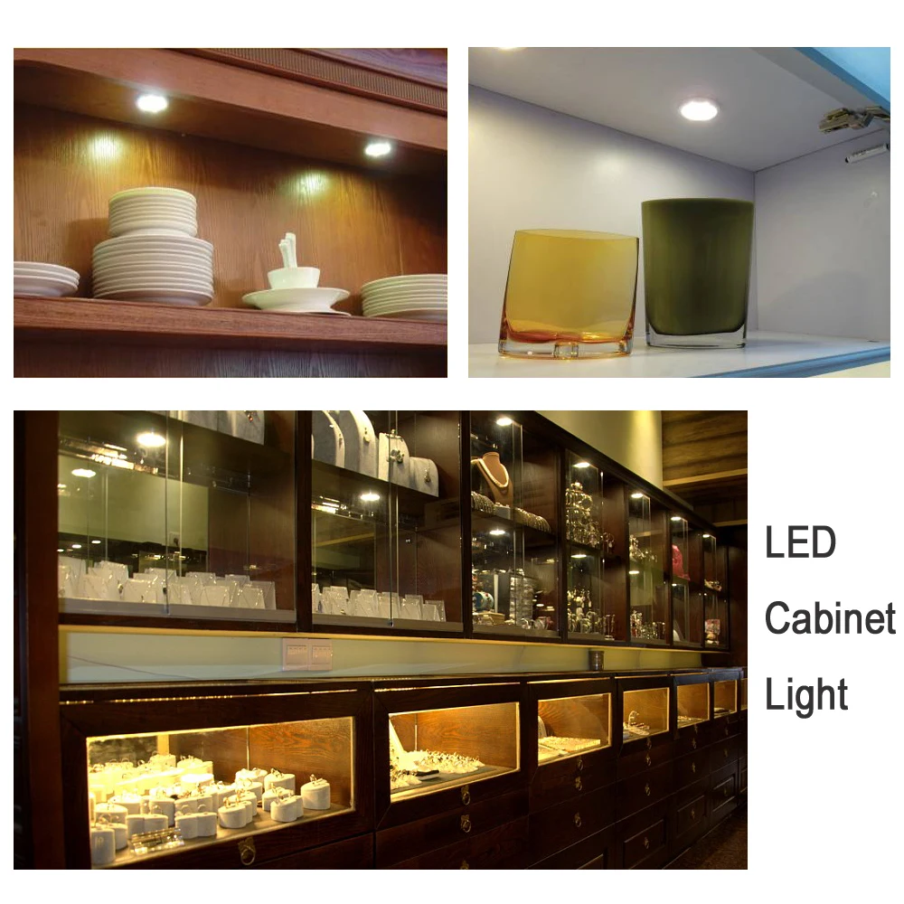 COB 미니 LED 스포트 다운라이트, 조도 조절식 리모컨 램프, 천장 오목한 40mm 홀, 긴 코드 캐비닛 조명 키트, 3W x 6