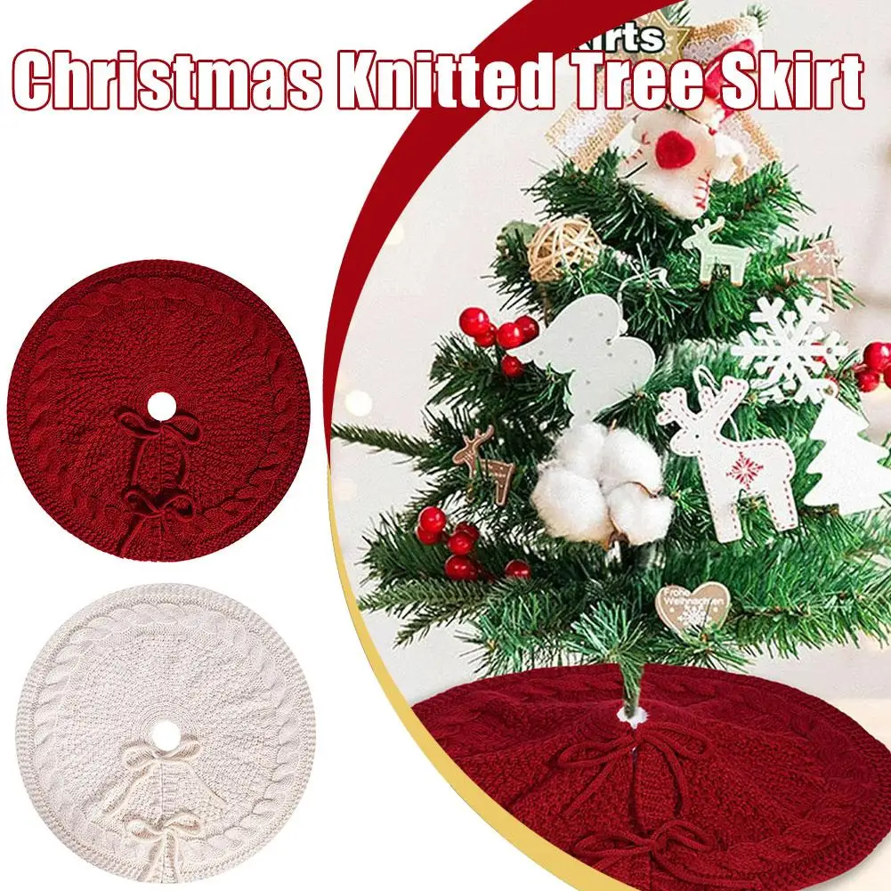 Christmas Knitted Tree Skirt Milk White Red Knitted Christmas Atmosphere Apron Christmas Tree Decorations Accessories