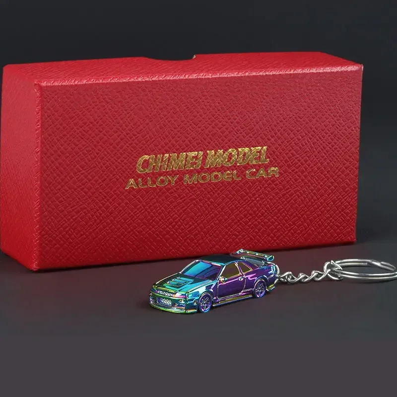 1/64 Nissan GTR-R34 RS7 Electroplating Version Hanging Key Chain Sports Car Key Set Ring Metal Racing V Car Model Children Gift 4