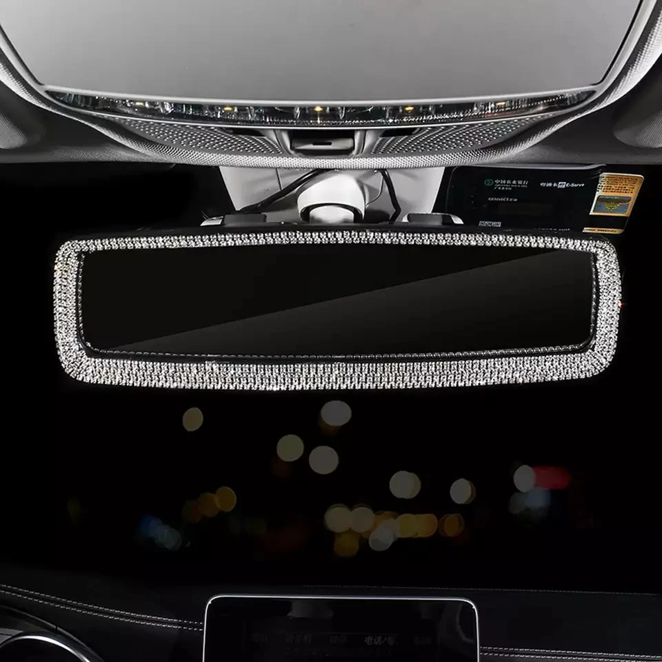 Rhinestone rearview mirror decor fashion car interior charm crystal bling diamond rear view mirror cover auto accessories rearview mirror cover