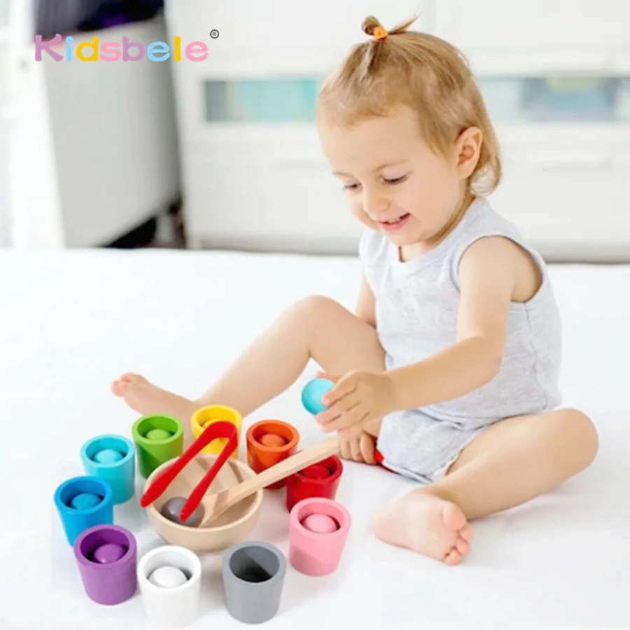 Montessori Early Education 10 Cup Wooden Sensory Toy For Toddler Color Matching Sorting Cognition Game Birthday Party_voghion.com