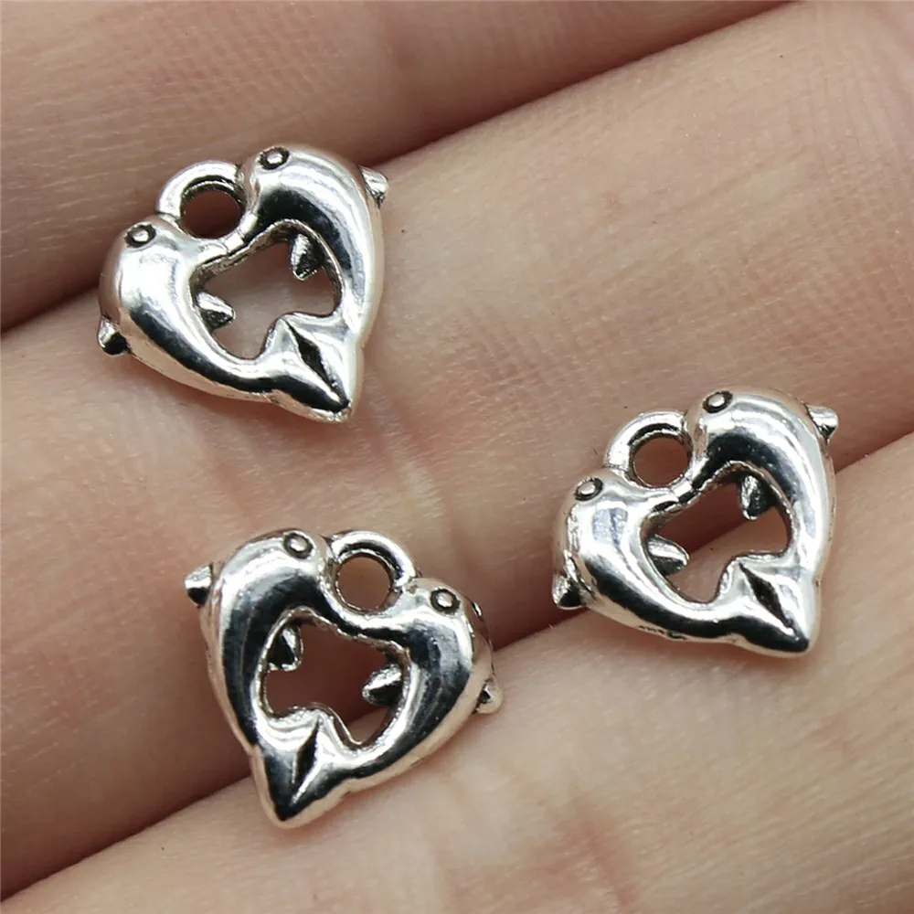 

Wholesale 300pcs/bag 11x11mm Dolphins Love Dolphins Two Dolphins Charms Wholesale Antique Silver Color Jewelry Findings