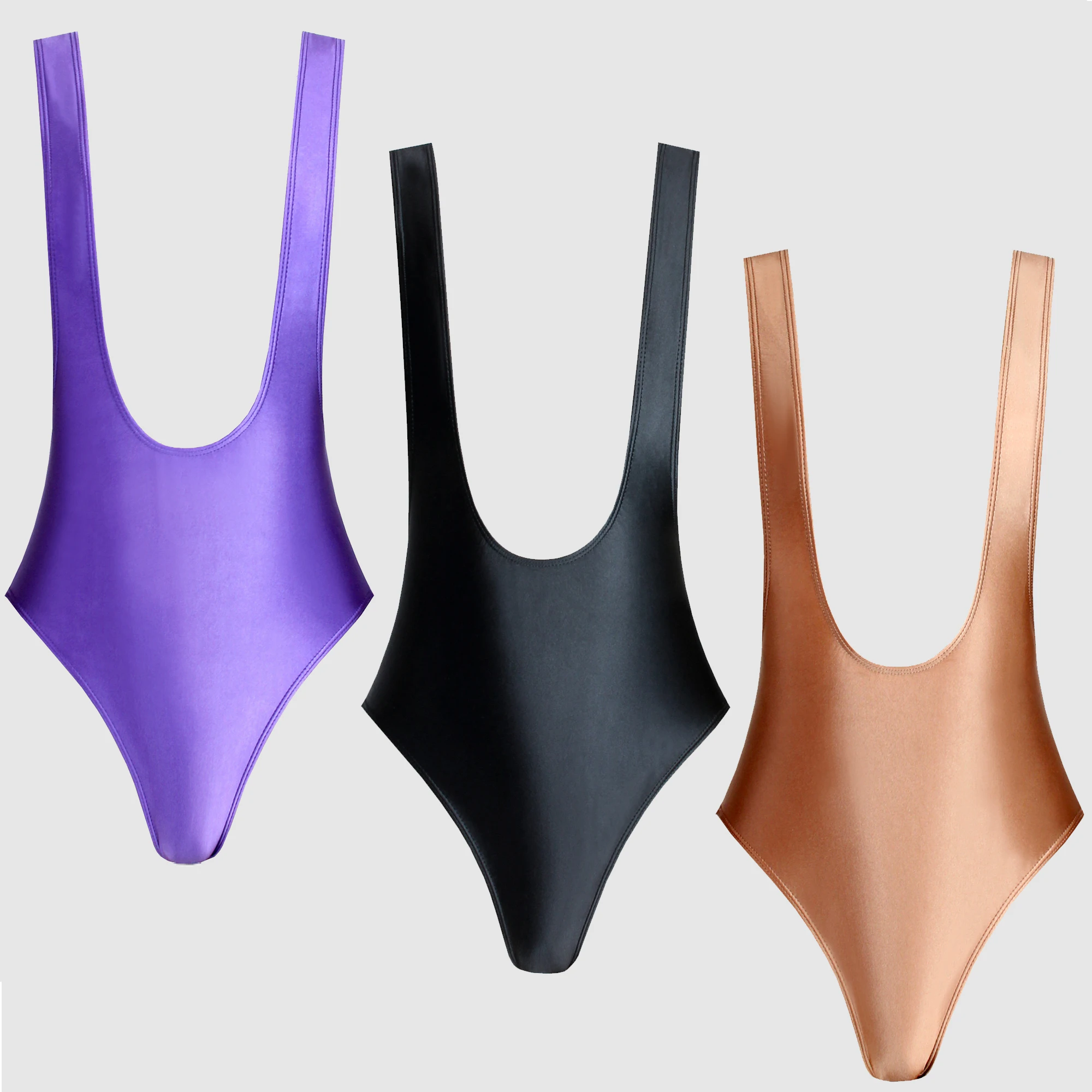 JapaneseSATINShinyGlossylingerieSexyBodySuitsTShapedOnePiece