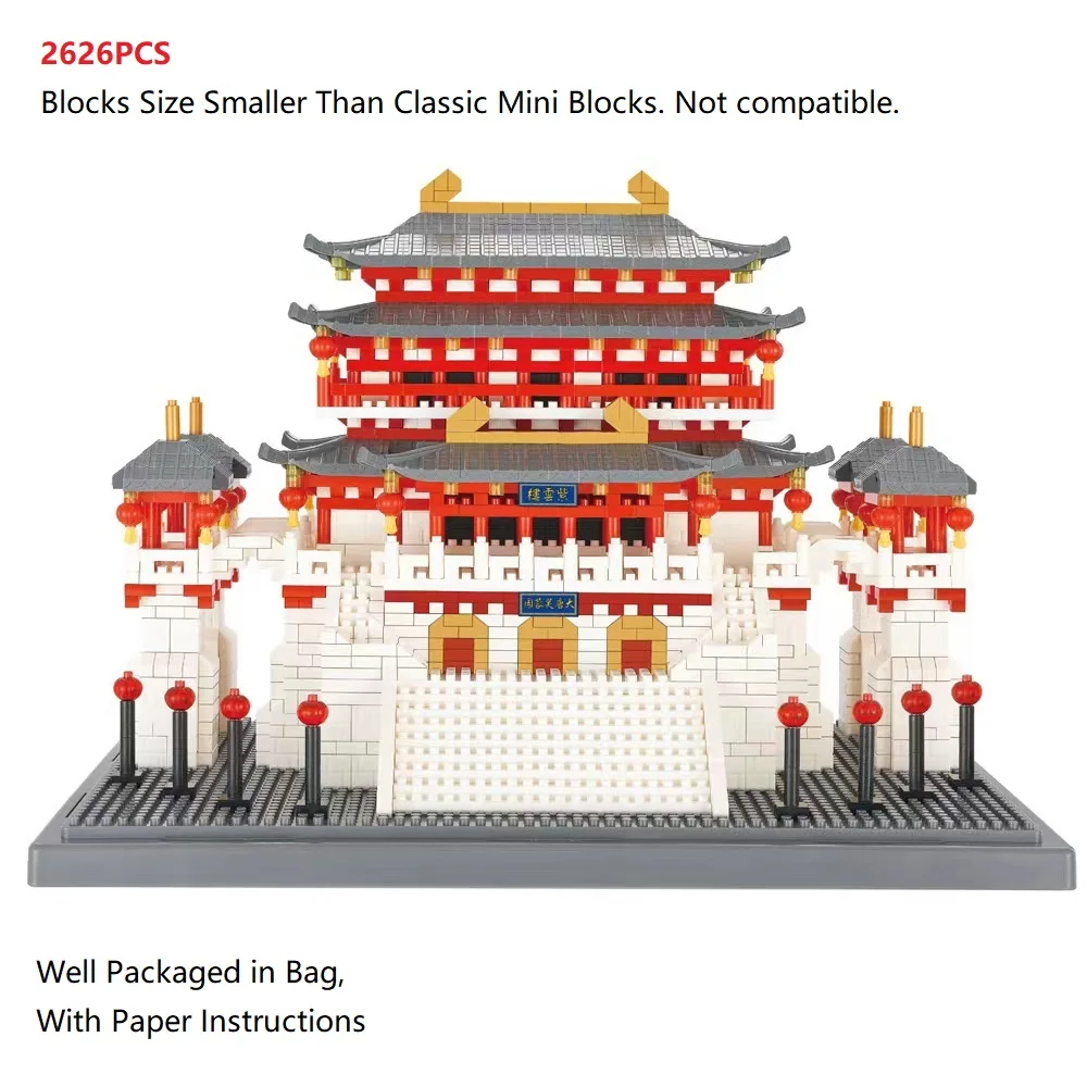

Chinese Ancient Hibiscus Garden Model World Famous Architecture Micro Building Blocks Mini Diamond Bricks Toys for Children Gift
