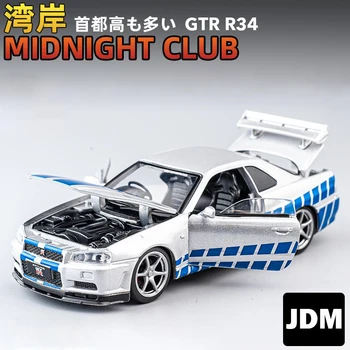 1:32 GTR R34 GT-R R35 Alloy Car Model Sound and Light Pull Back Children's Toy Collectibles Birthday gift 1