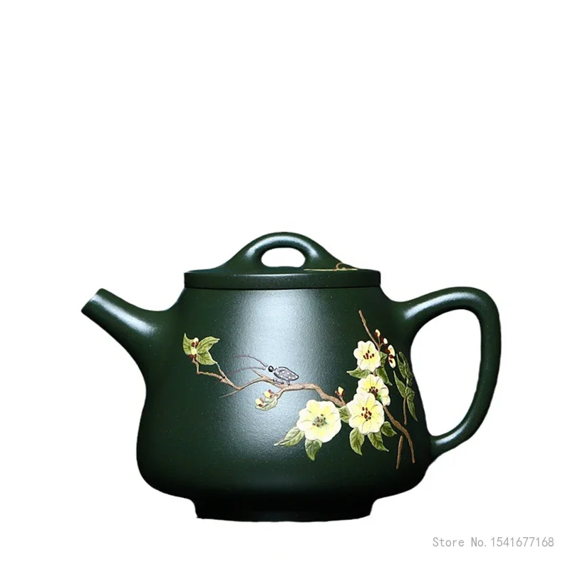270ml Capacity, Chinese Yixing High-end Handmade Purple Clay Green Teapot, Famous Artists Hand-carved Kettle, Zisha Tea Set, 1Pc