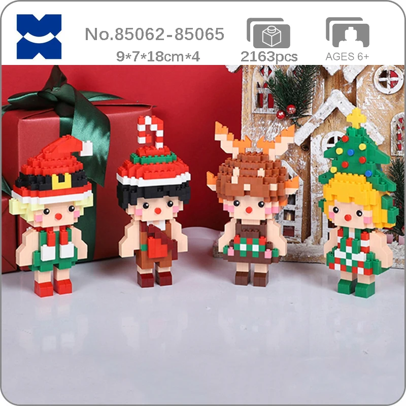 

XFL Merry Christmas Day Tree Deer Candy Hat Elf Festival Pet Doll Model DIY Mini Blocks Bricks Building Toy For Children No Box