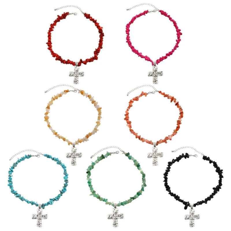 

50JB Gothic Pendant Necklace with Irregular Stone Chain Unique Short Choker Necklace Jewelry Gift for Women Party