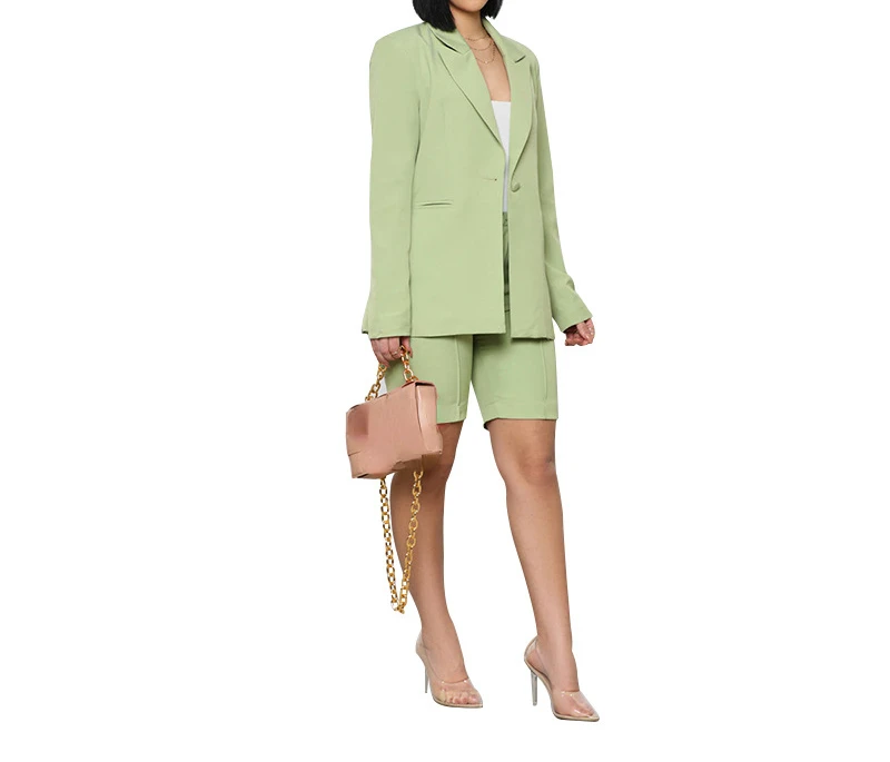 Women's Spring and Autumn New Simple Solid Color Long Sleeve Suit Coat Fashion Casual Shorts Set Two Pieces Lady Shorts Suits
