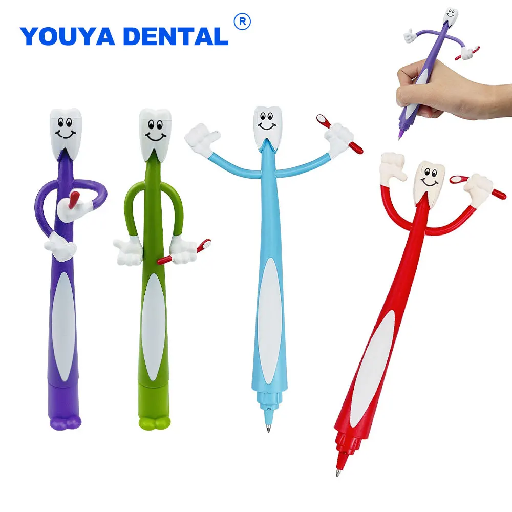 1pcs Dental Tooth Shape Cute Bending Ballpoint Pen Clinic Plastic