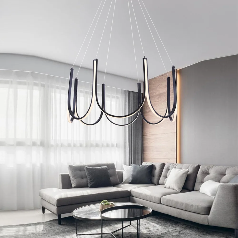 

Nordic Simplicity U Shape Pendant Light 60/80cm Creative Hanging Light Black Gold Dining Room Bedroom Led Chandelier Fixtures