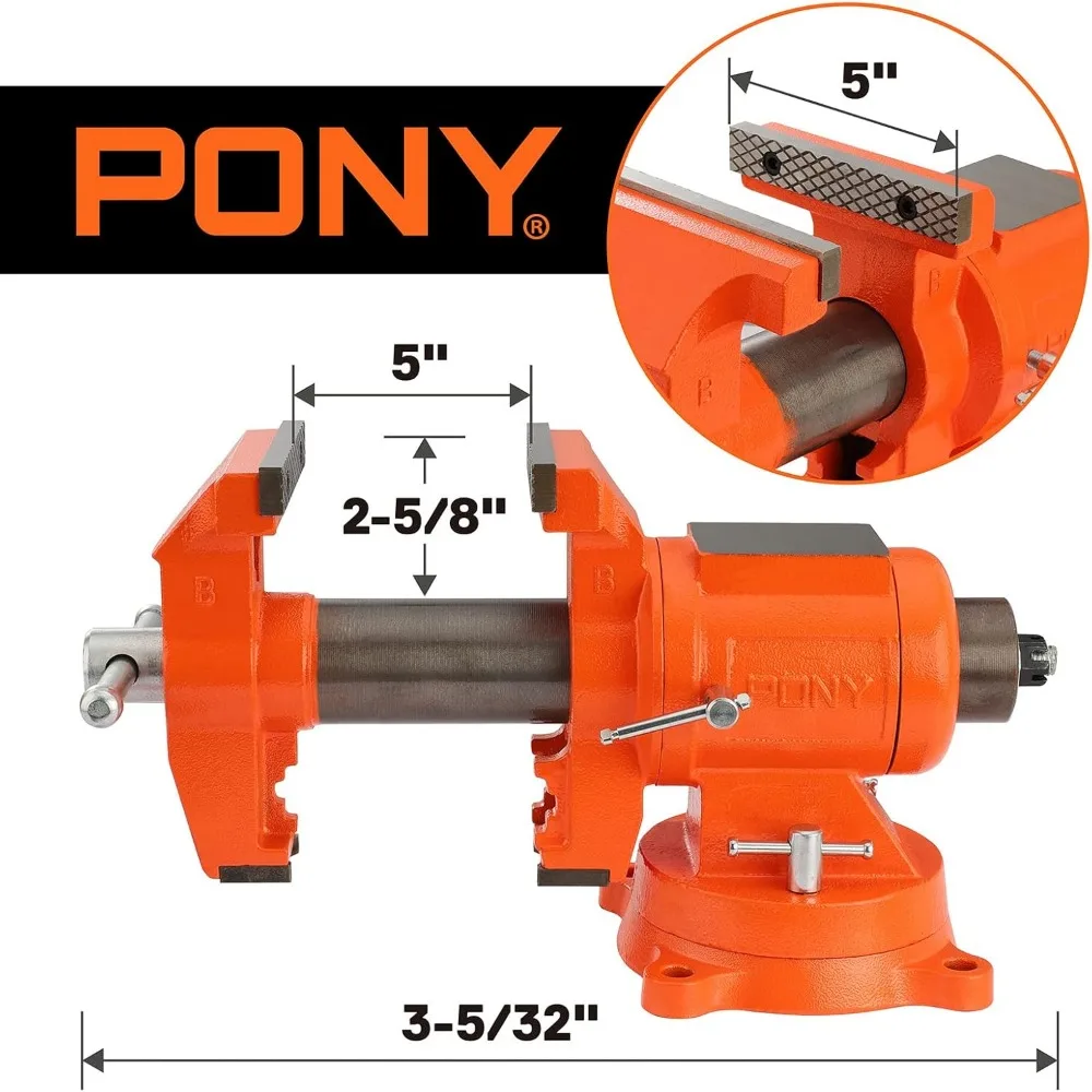 5-inch Jaw Width 5-inch Jaw Opening, 360-Degree Swivel Base with Anvil, Utility Combination Pipe Home Vise for Woodworking 3