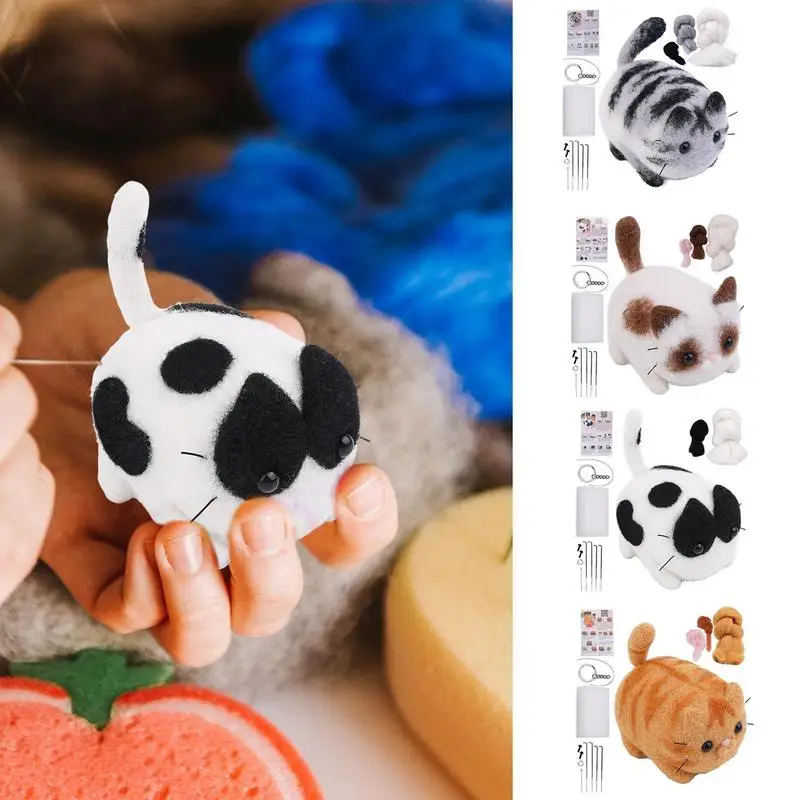 Handmade Needle Felting Kit Handmade Needle Felting Animal Cat Doll Set Crafts Arts Kit With Step-By-Step Instructions For