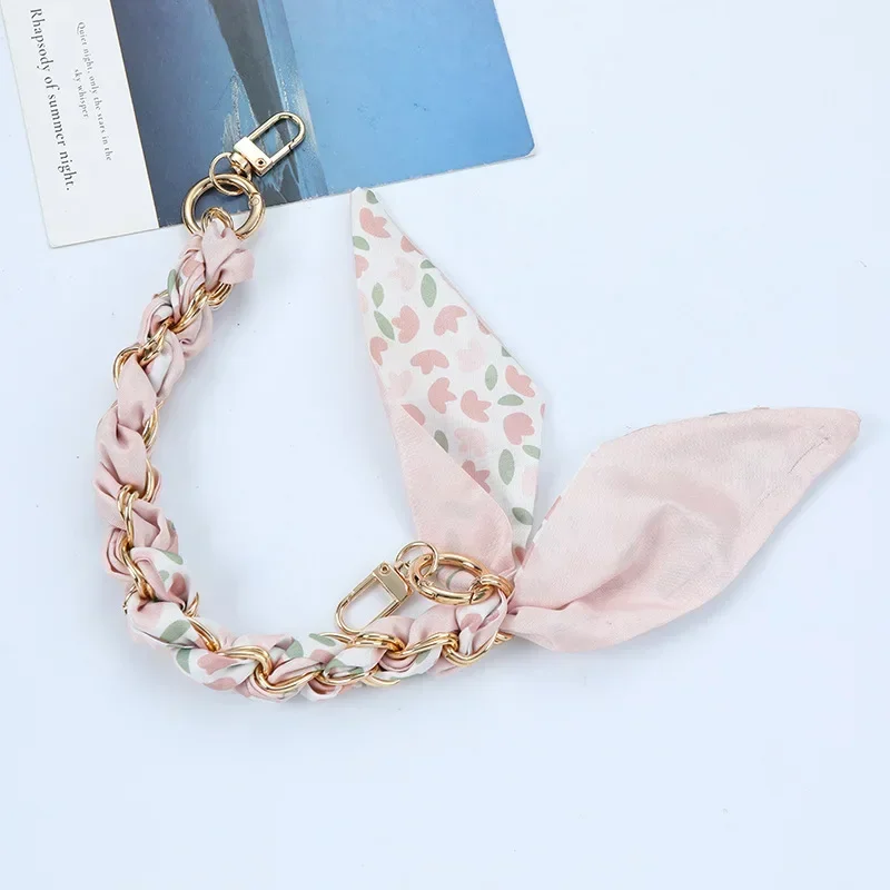 Woven Silk Scarf Double Buckle Wrist Strap with Mobile Phone Lanyard