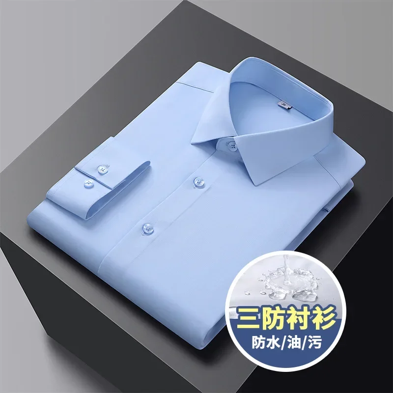 

Деловое платье в стиле оверсайз 7XL 8XL из бамбукового текстиля, однотонная мужская рубашка с длинным рукавом, повседневная, без утюга, высокое качество