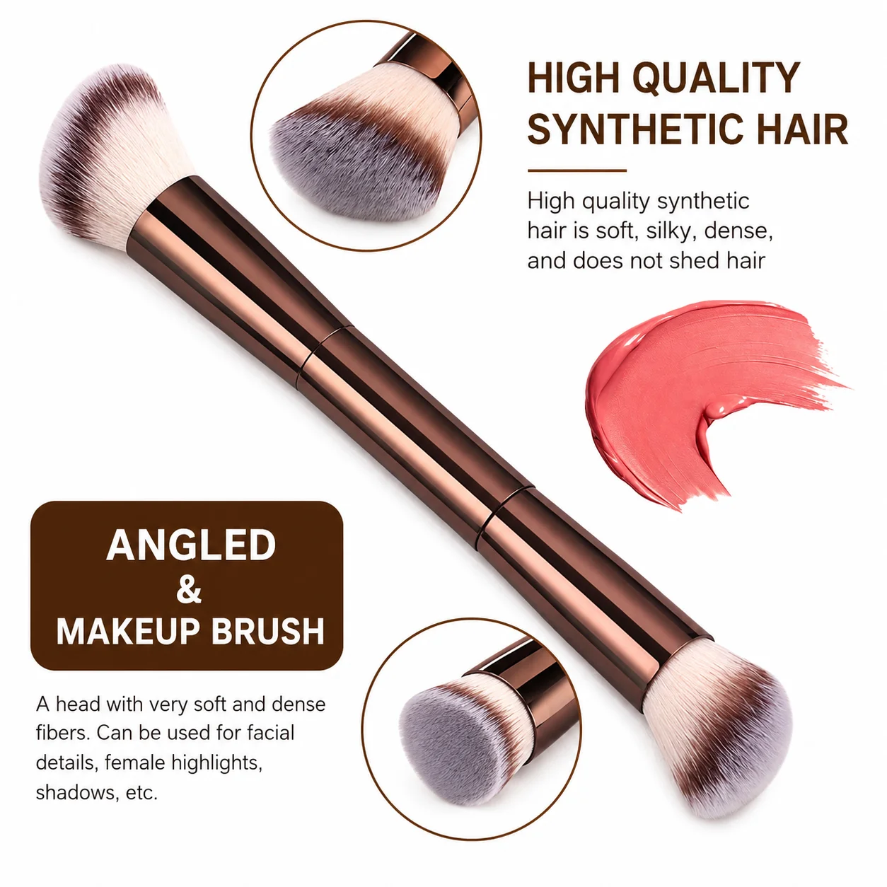 2pcs Dual-Ended Makeup Brush Set – Foundation & Blush, Soft Fibers, Travel-Friendly, Precise Application Beauty Tools 4