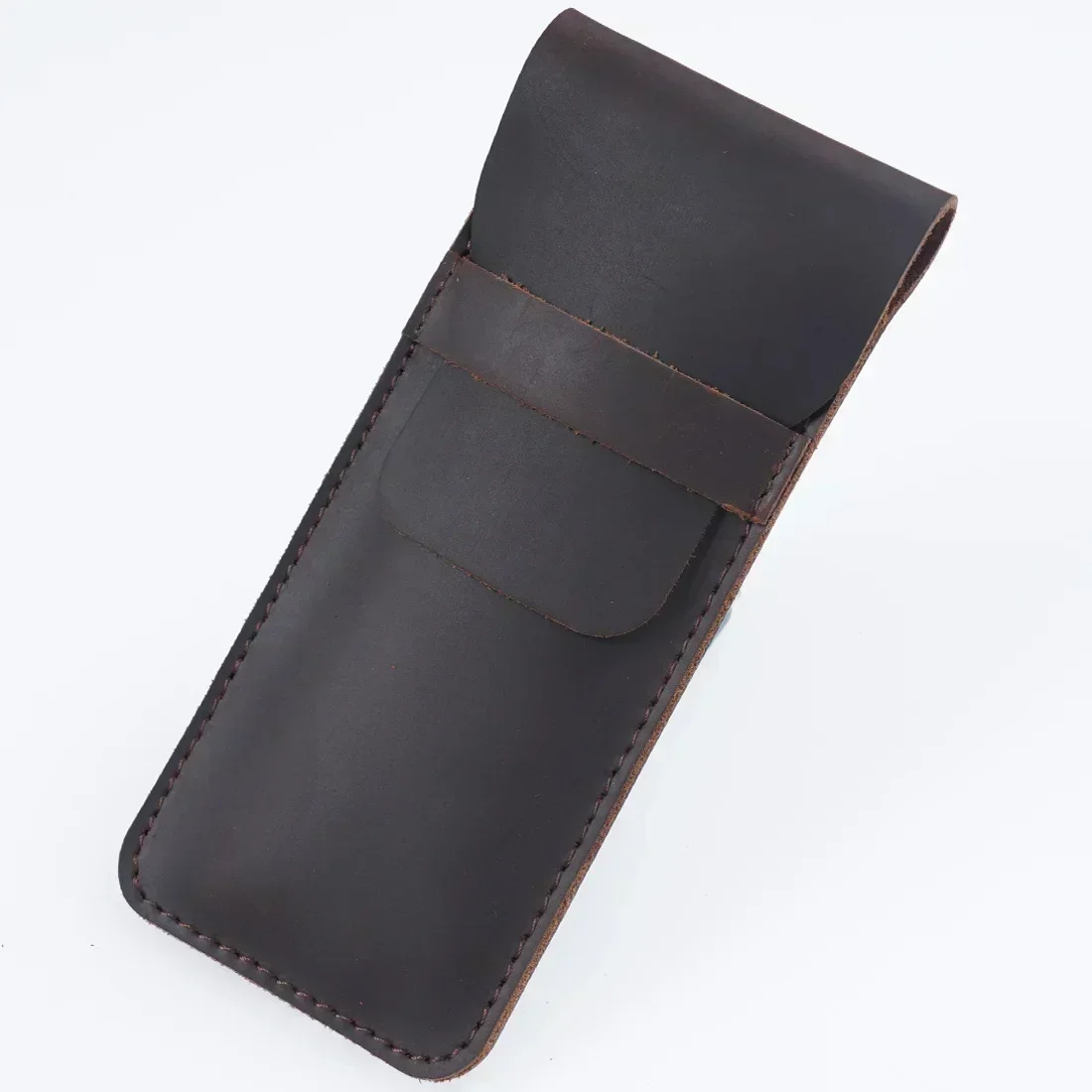 Vintage-Style Handmade Genuine Leather Pencil Bag - Cowhide Fountain Pen Case Holder