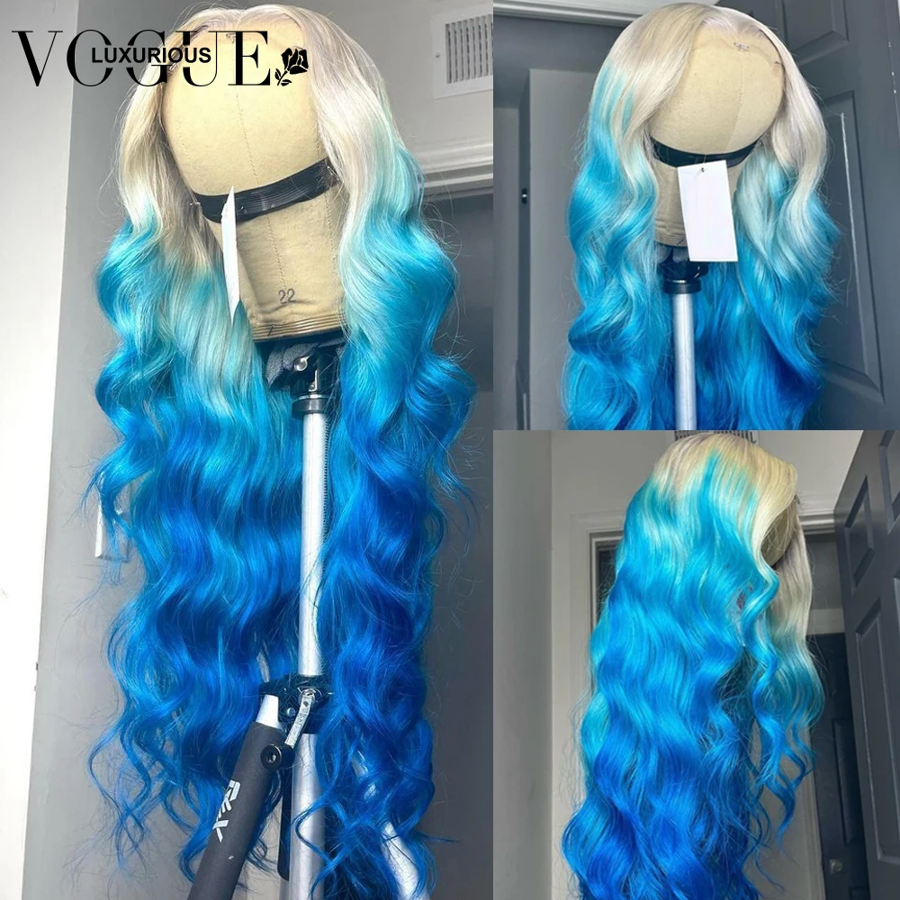 

Ombre Platinum Blue Loose Body Wave Wigs Preplucked Light Blonde 13x4 Transparent Lace Front Wig 613 Brazilian Virgin Human Hair