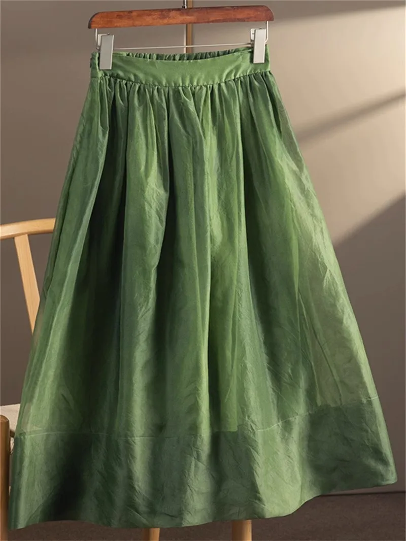 

Summer Thin Fashion Skirt For Women Literary Retro Loose Large Swing Skirts Vintage Vacation Elastic Waist Wrap Skirt