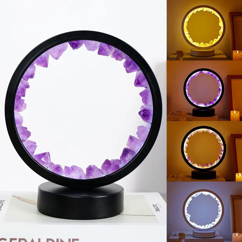 

Creative Natural Crystal Night Light Round USB Plug-in Radio Station Surface Decoration Crafts Home Holiday Lights Ornaments