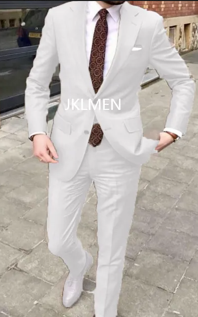2023 Men's Suit Handsome Casual 2 Piece Suit For Men Wedding Tuxedos Notched Lapel Groomsmen Business Prom Blazer - White, 4XL