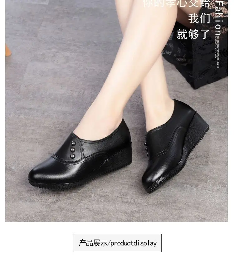 New Arrival Mom Wedges Platform Shoes for Women 2022 Black Leather Sneaker Woman Nurse Shoes Summer Flats