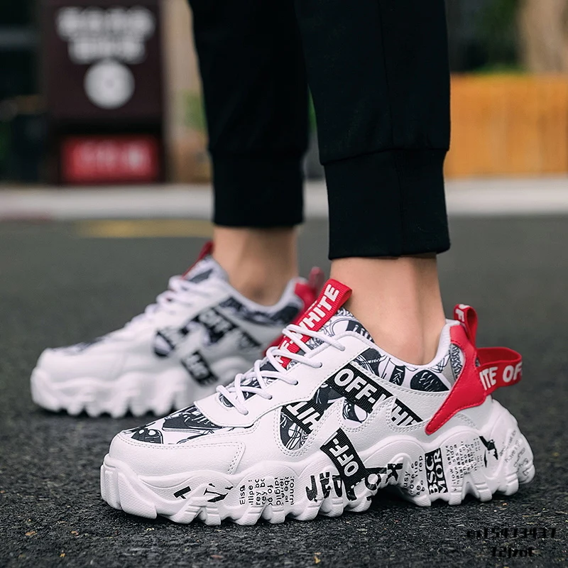 Tennis shoes mens womens Sneakers Thick bottom sports shoes Breathable Comfortable Wearable Flower Graffiti cloth Tennis Durable