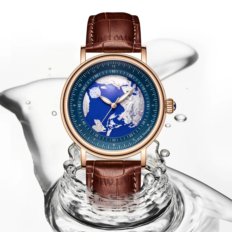 LIGE Top Brand Luxury Man Watch Leather Strap Fashion Business Waterproof Luminous Quartz Watch for Men Casual Sports Male Clock
