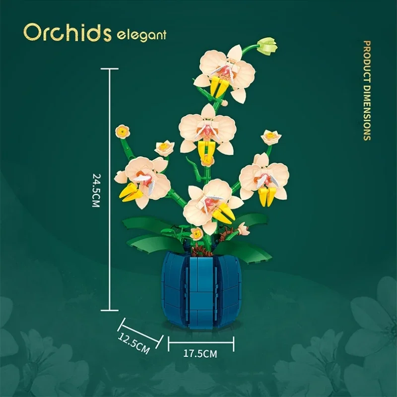 Moth Orchid Potted Building Blocks Bouquet Home Desktop Decoration Flower Puzzle Toy for Childrens Creative Holiday Gift