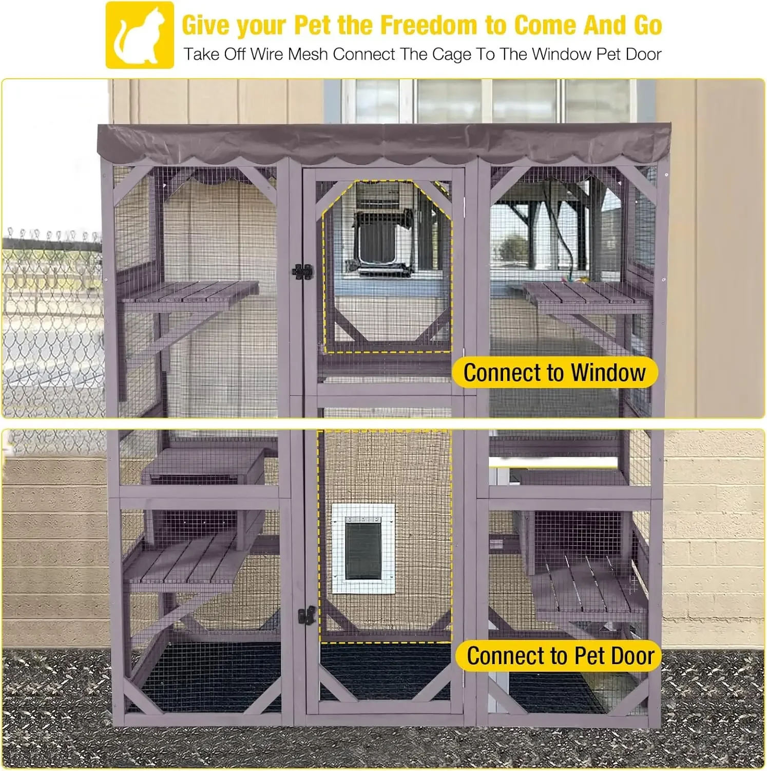 Catio Outdoor Cat Enclosure Large Cat House for Mulitiple Cats Walk in Kitty Cage with Tarp Roof 70"