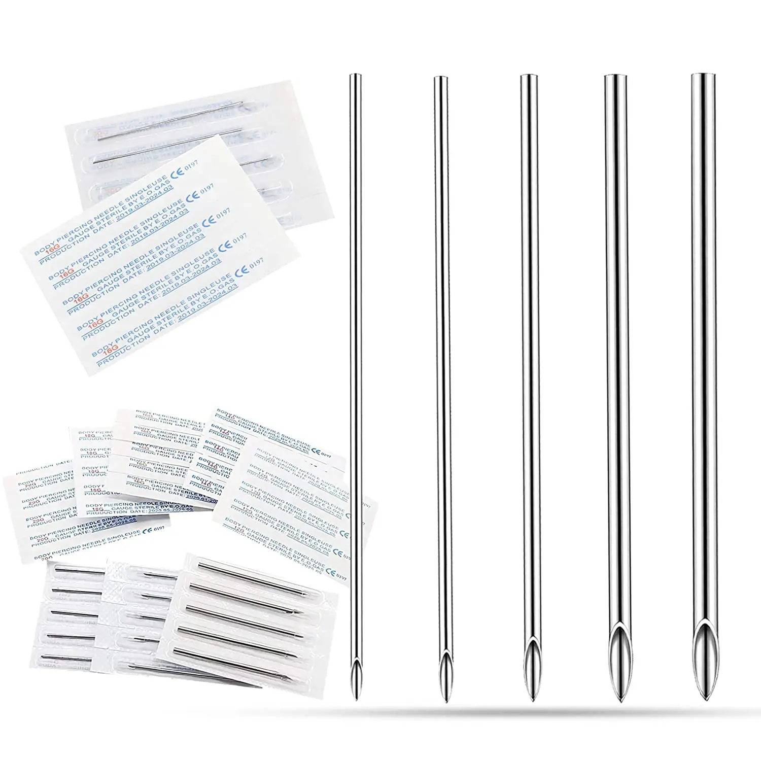 

Sdotter Body Piercing Needles 12G 14G 16G 18G 20G Size Sterile Disposable Body Piercing Needles for Ear Nose Navel Nipple