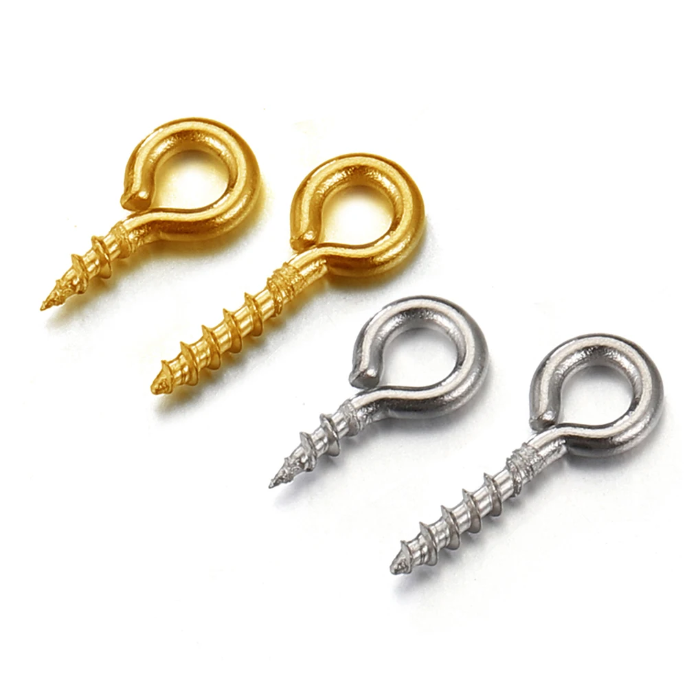 50 Stück/100 Stück kleine kleine Augennadeln aus Edelstahl, Nietstifte, Ösen, Schraube, goldfarben, Verschlüsse, Haken für DIY-Schmuckherstellung