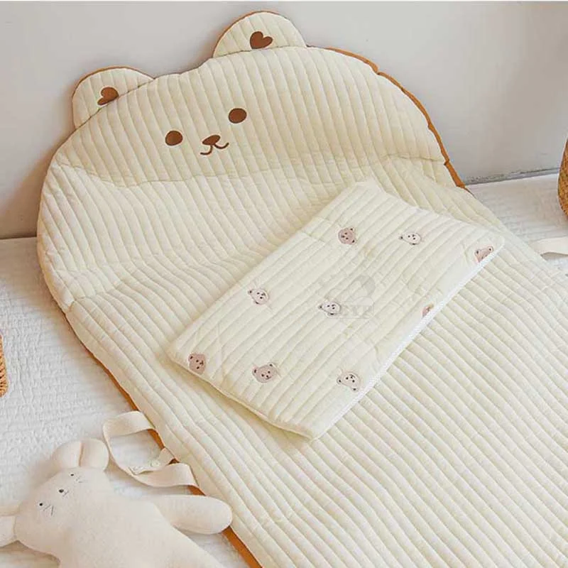 Cartoon Bear Embroidery Quilting Mattress for Newborn Baby Items Portable Travel Kindergarten Quilt Cover Mattress Cotton Bed Pa