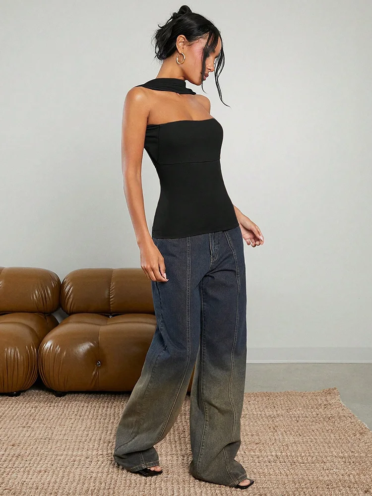 Women Spaghetti Strap Backless Shrink Tank Tops,Sexy T-Shirt Solid Tight Sleeveless Slim Short T-shirt,Summer Tops