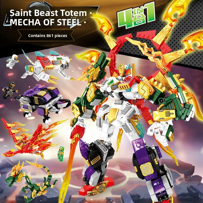 Mengbei Assembly Building Blos Totem God Beast Hybrid 4 in  Robot Mecha Model Toy for Boys And Girls