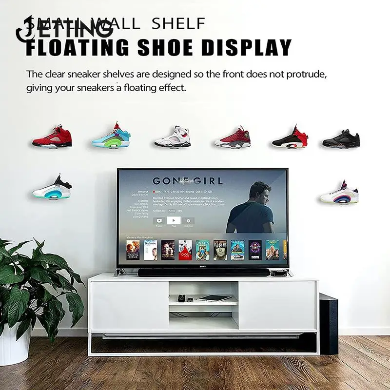AID 6 Pack drijvende schoen planken, zwarte acryl schoen display planken, voor Display Collectible Shoe & Sneaker