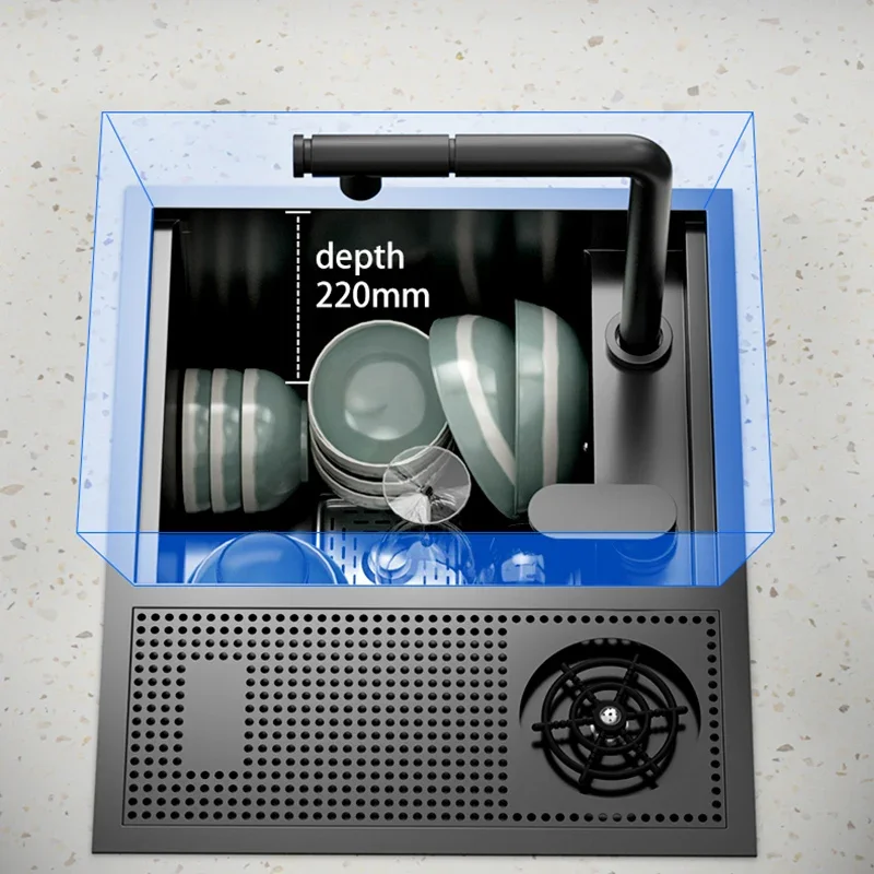 Hidden Cup Washer Nano 304 Stainless Steel Kitchen Sink Invisible Folding Faucet Small Single Bowl Wash Basin Dishwashing Pool