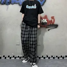 

Pants Women Baggy Black plaid Sweatpants Streetwear Harajuku High Waist Wide Leg Pants All-Match Casual Straight Women Trousers