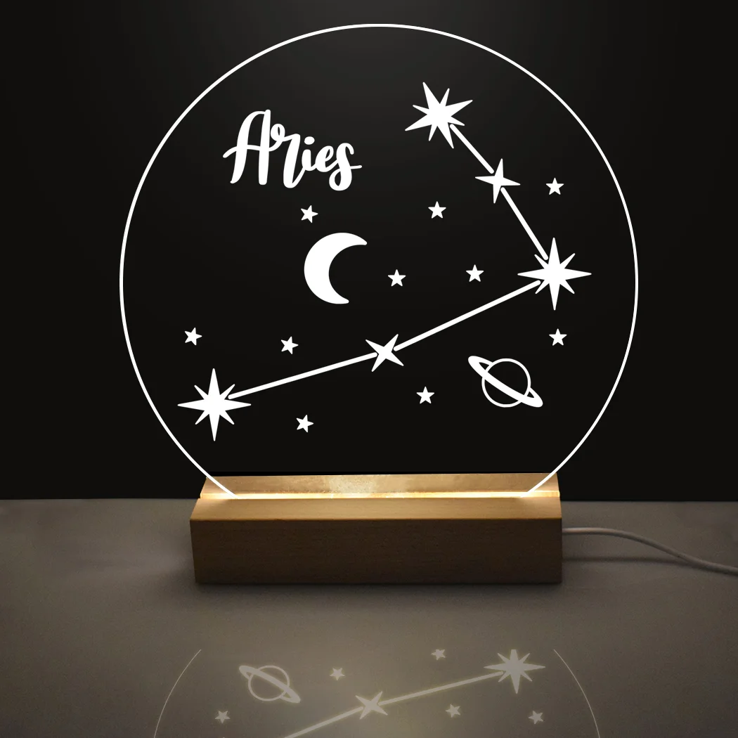 12 Constellation Star Track Customized Wood Base Lamp 3D Free Lettering Custom Led Jewelry Personalizado Birthday Party Gift all kinds of wooden track accessories beech wood railway train track connector toys fit for all brands wood tracks toys for kids